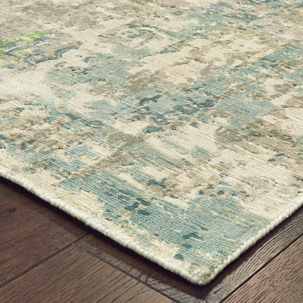 2' X 10' Blue And Green Abstract Hand Loomed Stain Resistant Runner Rug - 36.0" (L) x 60.0" (W) x 0.43" (H)