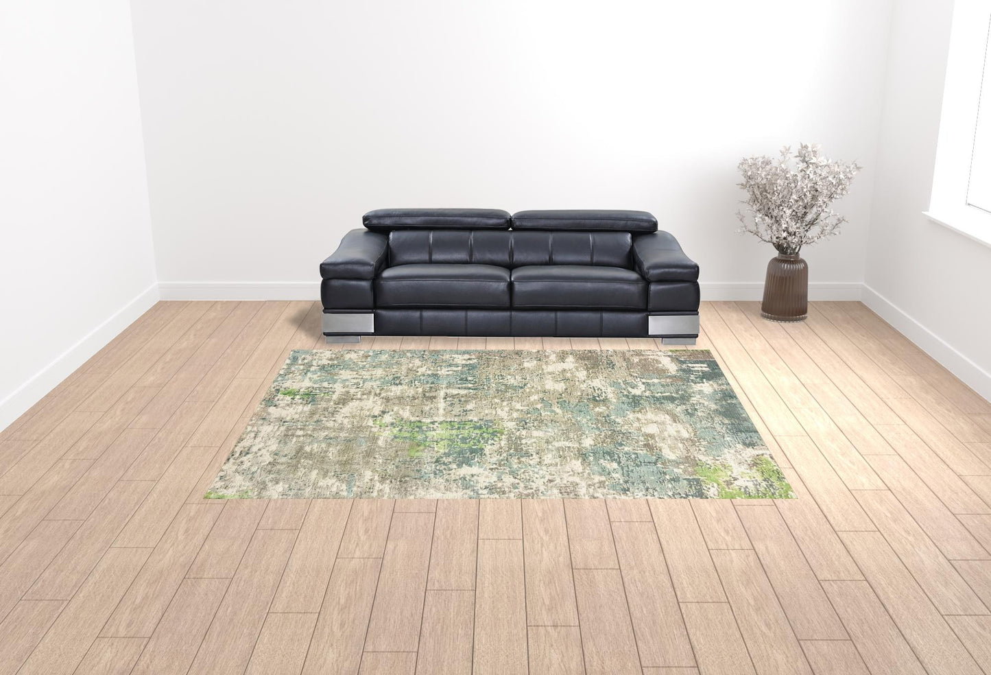 9' X 12' Blue And Green Abstract Hand Loomed Stain Resistant Area Rug - 108.27" (H) x 143.7" (W) x 0.19" (D)