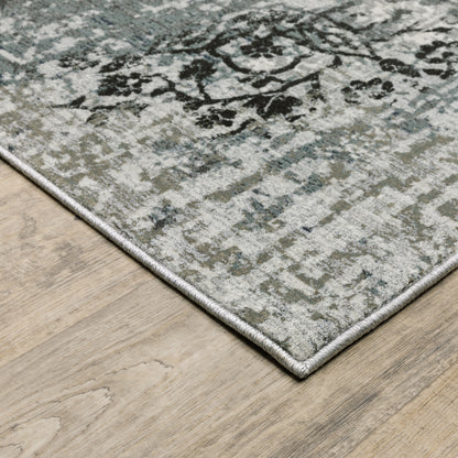 4' X 6' Ivory Grey Charcoal Blue And Navy Abstract Power Loom Stain Resistant Area Rug - 46.06" (H) x 64.96" (W) x 1.0" (D)