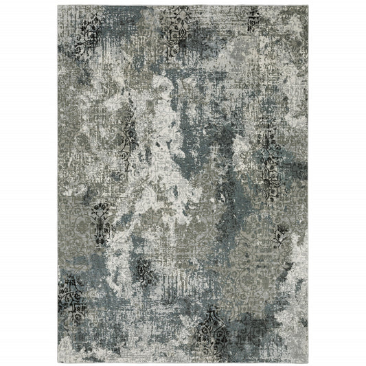 10' X 13' Ivory Grey Charcoal Blue And Navy Abstract Power Loom Stain Resistant Area Rug - 20.0" (L) x 34.0" (W) x 0.39" (H)