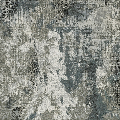 10' X 13' Ivory Grey Charcoal Blue And Navy Abstract Power Loom Stain Resistant Area Rug - 20.0" (L) x 34.0" (W) x 0.39" (H)