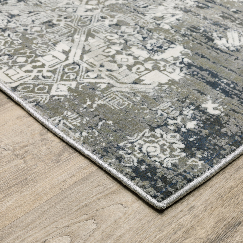 10' X 13' Ivory Grey Blue And Taupe Abstract Power Loom Stain Resistant Area Rug - 26.0" (L) x 36.0" (W) x 0.41" (H)