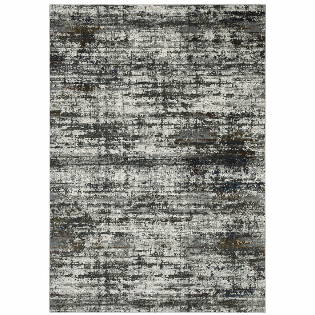 10' X 13' Ivory Charcoal Grey Blue Rust And Brown Abstract Power Loom Stain Resistant Area Rug - 20.0" (L) x 34.0" (W) x 0.39" (H)