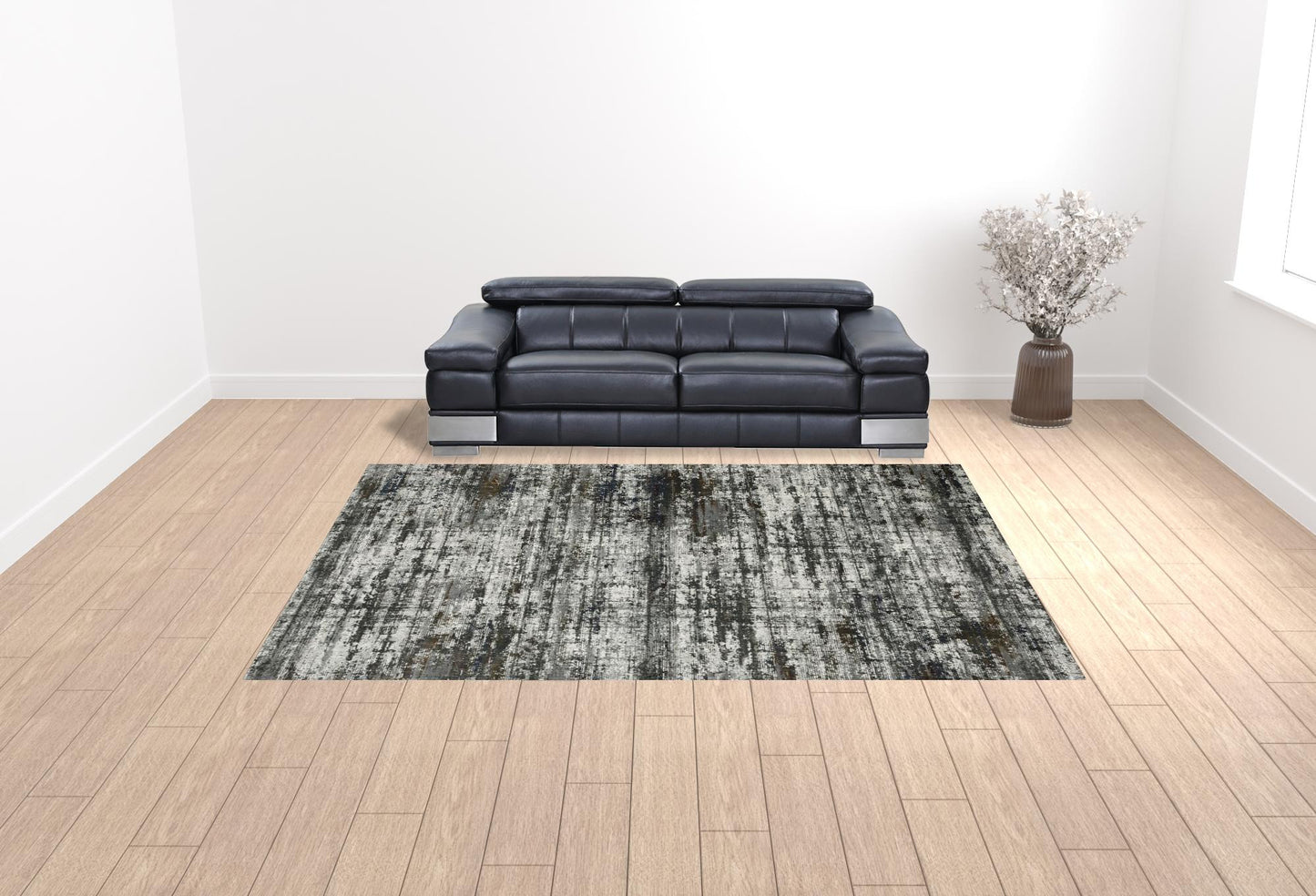 10' X 13' Ivory Charcoal Grey Blue Rust And Brown Abstract Power Loom Stain Resistant Area Rug - 20.0" (L) x 34.0" (W) x 0.39" (H)