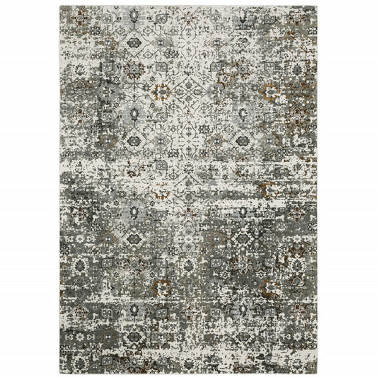 4' X 6' Ivory Grey Charcoal Rust Gold And Brown Oriental Power Loom Stain Resistant Area Rug - 46.06" (H) x 64.96" (W) x 1.0" (D)