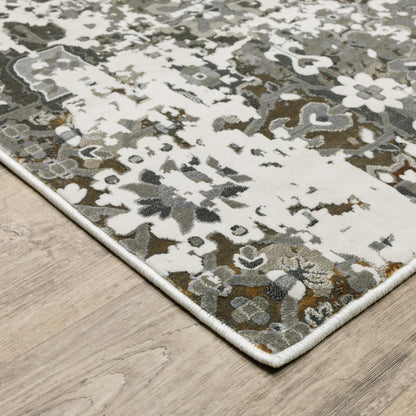 4' X 6' Ivory Grey Charcoal Rust Gold And Brown Oriental Power Loom Stain Resistant Area Rug - 46.06" (H) x 64.96" (W) x 1.0" (D)