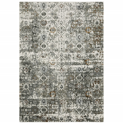 10' X 13' Ivory Grey Charcoal Rust Gold And Brown Oriental Power Loom Stain Resistant Area Rug - 24.0" (L) x 36.0" (W) x 2.0" (H)