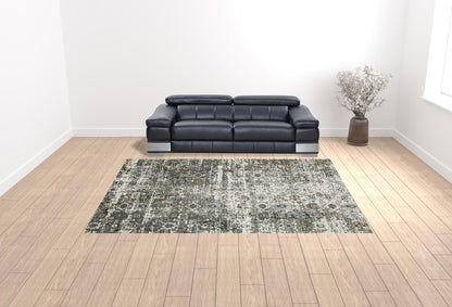 10' X 13' Ivory Grey Charcoal Rust Gold And Brown Oriental Power Loom Stain Resistant Area Rug - 24.0" (L) x 36.0" (W) x 2.0" (H)