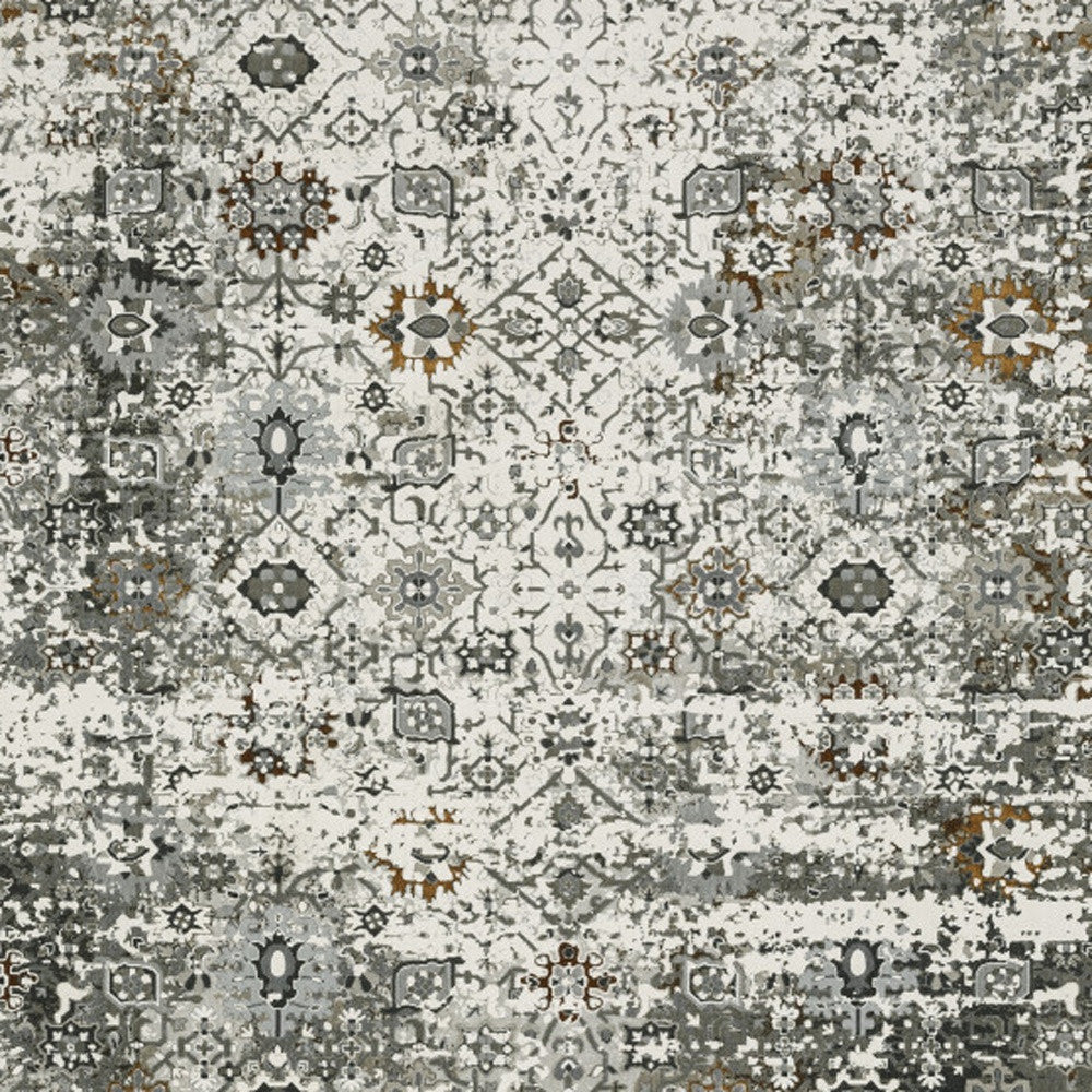 10' X 13' Ivory Grey Charcoal Rust Gold And Brown Oriental Power Loom Stain Resistant Area Rug - 24.0" (L) x 36.0" (W) x 2.0" (H)