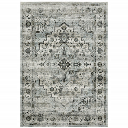 4' X 6' Ivory Grey Charcoal Blue And Taupe Oriental Power Loom Stain Resistant Area Rug - 46.06" (H) x 64.96" (W) x 1.0" (D)