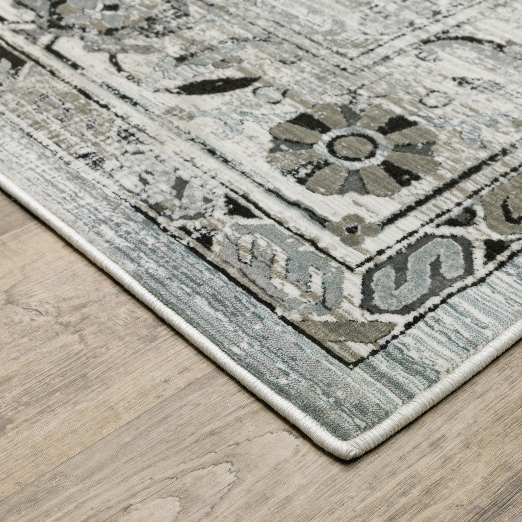 4' X 6' Ivory Grey Charcoal Blue And Taupe Oriental Power Loom Stain Resistant Area Rug - 46.06" (H) x 64.96" (W) x 1.0" (D)