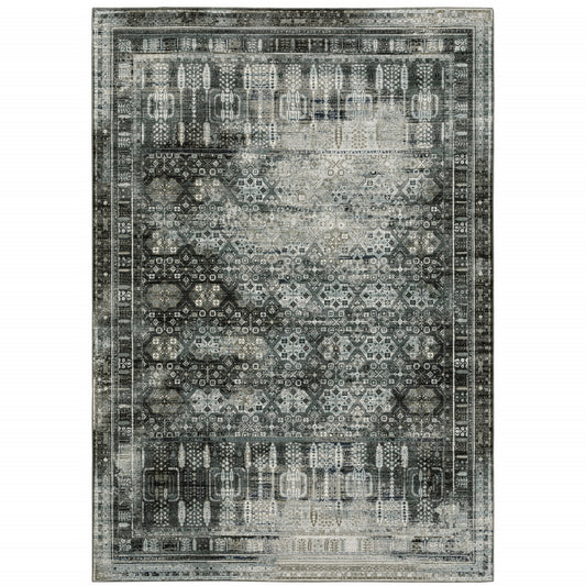 10' X 13' Gray And Ivory Oriental Power Loom Area Rug - 22.0" (L) x 34.0" (W) x 1.0" (H)