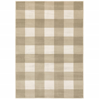 10' X 13' Beige And Ivory Geometric Power Loom Stain Resistant Area Rug - 27.0" (L) x 156.0" (W) x 0.6" (H)