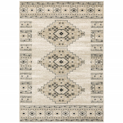 10' X 13' Ivory Grey Black And Ivory Southwestern Power Loom Stain Resistant Area Rug - 20.0" (L) x 34.0" (W) x 0.39" (H)