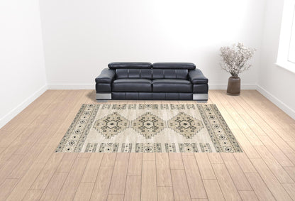 10' X 13' Ivory Grey Black And Ivory Southwestern Power Loom Stain Resistant Area Rug - 20.0" (L) x 34.0" (W) x 0.39" (H)