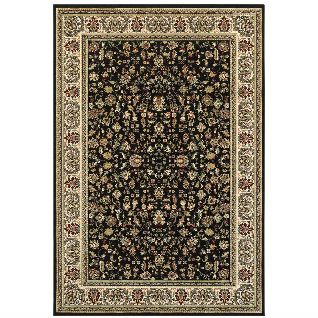 10' X 13' Black And Ivory Oriental Power Loom Stain Resistant Area Rug - 32.0" (L) x 180.0" (W) x 0.6" (H)