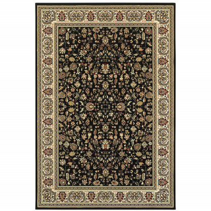 10' X 13' Black And Ivory Oriental Power Loom Stain Resistant Area Rug - 32.0" (L) x 180.0" (W) x 0.6" (H)