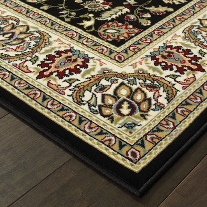 10' X 13' Black And Ivory Oriental Power Loom Stain Resistant Area Rug - 32.0" (L) x 180.0" (W) x 0.6" (H)