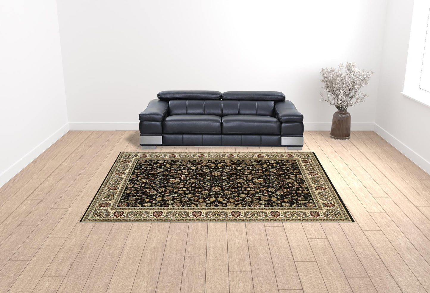 10' X 13' Black And Ivory Oriental Power Loom Stain Resistant Area Rug - 32.0" (L) x 180.0" (W) x 0.6" (H)