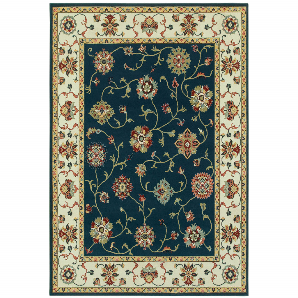 10' X 13' Navy And Ivory Oriental Power Loom Stain Resistant Area Rug - 20.87" (L) x 31.5" (W) x 0.07" (H)