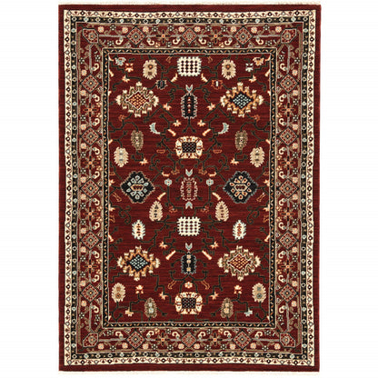 2' X 3' Red Black Ivory And Brown Oriental Power Loom Stain Resistant Area Rug With Fringe - 63.0" (L) x 84.0" (W) x 0.25" (H) FurniFindUSA