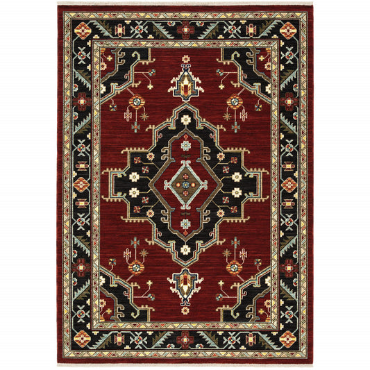 3' X 5' Red and Black Oriental Power Loom Area Rug - 93.0" (L) x 117.0" (W) x 0.4" (H)