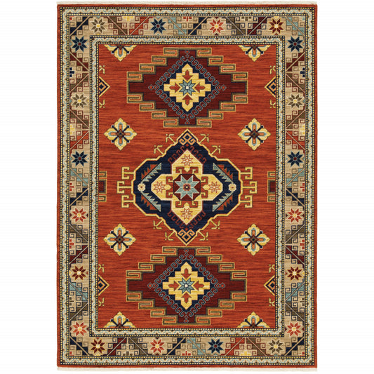 3' X 5' Red Blue and White Oriental Power Loom Area Rug - 94.0" (L) x 114.0" (W) x 0.39" (H)