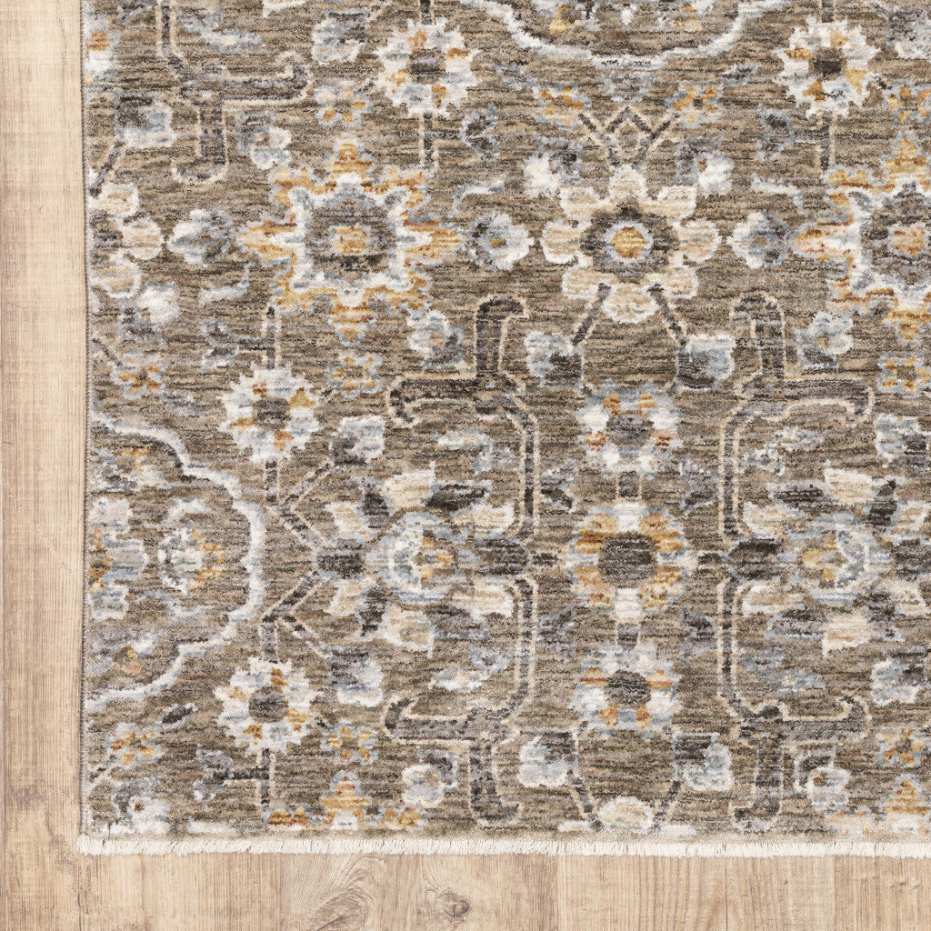 10' X 13' Grey And Tan Floral Power Loom Stain Resistant Area Rug With Fringe - 24.0" (L) x 36.0" (W) x 1.0" (H)