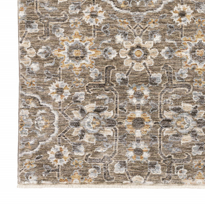 10' X 13' Grey And Tan Floral Power Loom Stain Resistant Area Rug With Fringe - 24.0" (L) x 36.0" (W) x 1.0" (H)