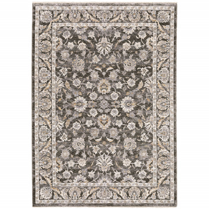 10' X 13' Grey And Ivory Oriental Power Loom Stain Resistant Area Rug With Fringe - 24.0" (L) x 36.0" (W) x 1.0" (H)