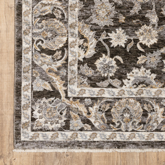 10' X 13' Grey And Ivory Oriental Power Loom Stain Resistant Area Rug With Fringe - 24.0" (L) x 36.0" (W) x 1.0" (H)