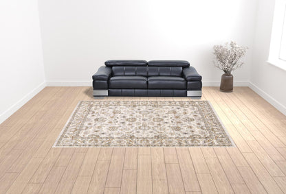 10' X 13' Ivory And Grey Oriental Power Loom Stain Resistant Area Rug With Fringe - 20.0" (L) x 34.0" (W) x 0.39" (H)