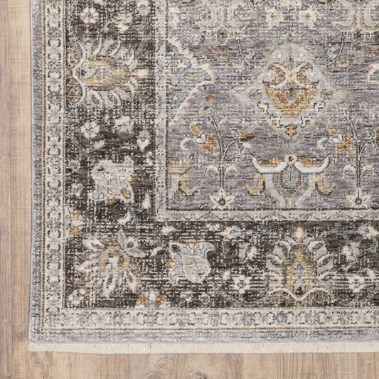 6' X 9' Grey And Blue Oriental Power Loom Stain Resistant Area Rug With Fringe - 78.74" (H) x 116.54" (W) x 0.23" (D)