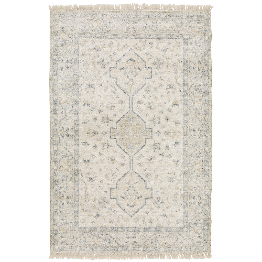 10' X 13' Beige And Charcoal Oriental Hand Loomed Stain Resistant Area Rug With Fringe - 27.0" (L) x 156.0" (W) x 0.6" (H)