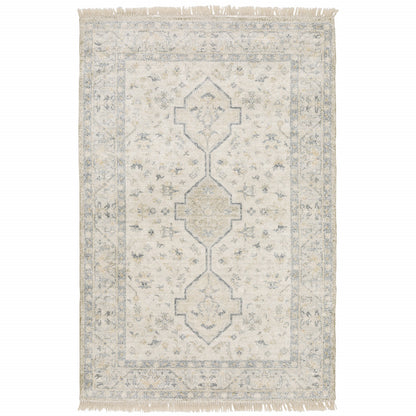 10' X 13' Beige And Charcoal Oriental Hand Loomed Stain Resistant Area Rug With Fringe - 27.0" (L) x 156.0" (W) x 0.6" (H)