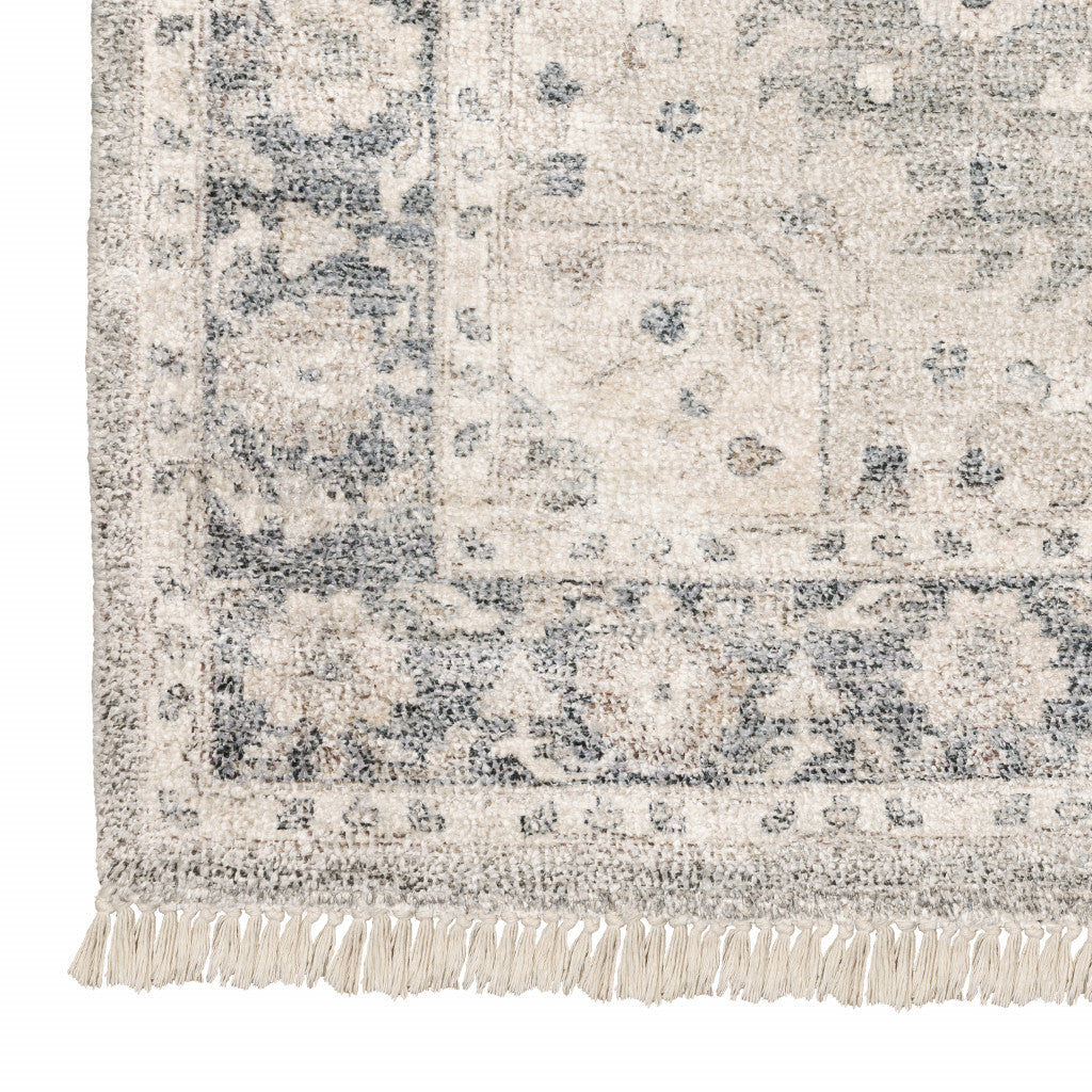 10' X 13' Beige And Grey Oriental Hand Loomed Stain Resistant Area Rug With Fringe - 0.23" (L) x 155.91" (W) x 119.69" (H)