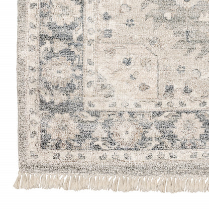 10' X 13' Beige And Grey Oriental Hand Loomed Stain Resistant Area Rug With Fringe - 0.23" (L) x 155.91" (W) x 119.69" (H)