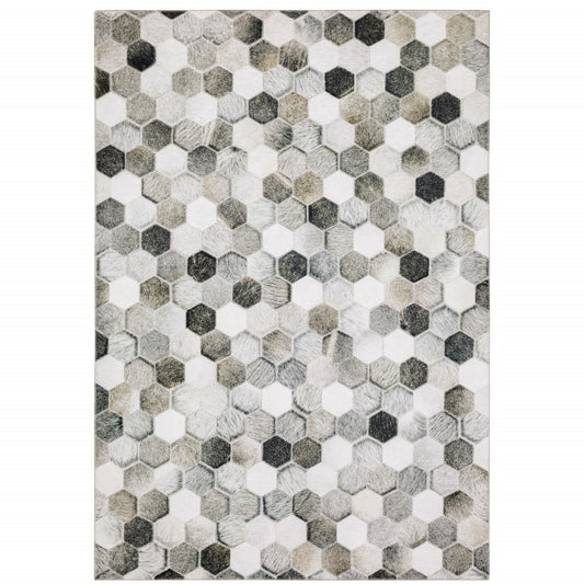 9' X 12' Grey Charcoal Brown Tan And Ivory Geometric Power Loom Stain Resistant Area Rug - 104.72" (H) x 144.09" (W) x 0.11" (D)