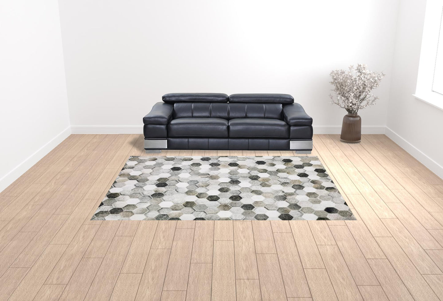 9' X 12' Grey Charcoal Brown Tan And Ivory Geometric Power Loom Stain Resistant Area Rug - 104.72" (H) x 144.09" (W) x 0.11" (D)