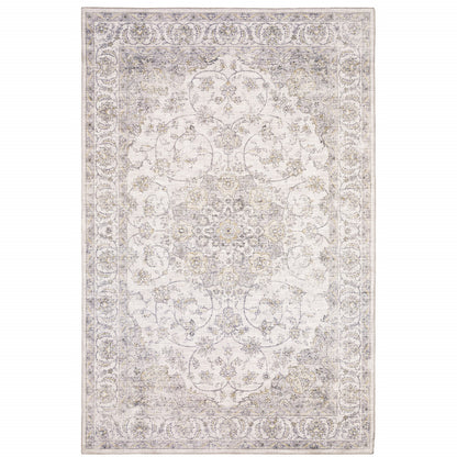 9' X 12' Beige Gold And Grey Oriental Power Loom Stain Resistant Area Rug - 104.72" (H) x 144.09" (W) x 0.11" (D)