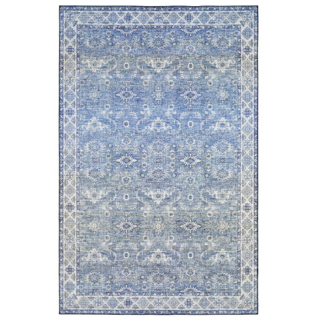 9' X 12' Blue And Grey Oriental Power Loom Stain Resistant Area Rug - 104.72" (H) x 144.09" (W) x 0.11" (D)