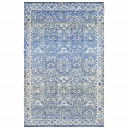 9' X 12' Blue And Grey Oriental Power Loom Stain Resistant Area Rug - 104.72" (H) x 144.09" (W) x 0.11" (D)