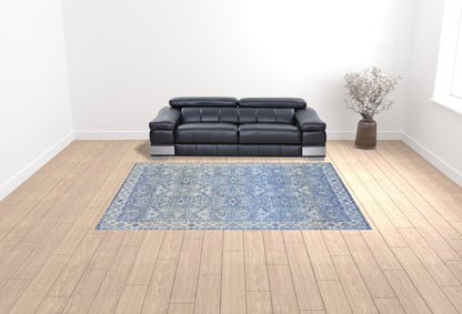 9' X 12' Blue And Grey Oriental Power Loom Stain Resistant Area Rug - 104.72" (H) x 144.09" (W) x 0.11" (D)