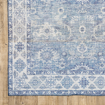 9' X 12' Blue And Grey Oriental Power Loom Stain Resistant Area Rug - 104.72" (H) x 144.09" (W) x 0.11" (D)