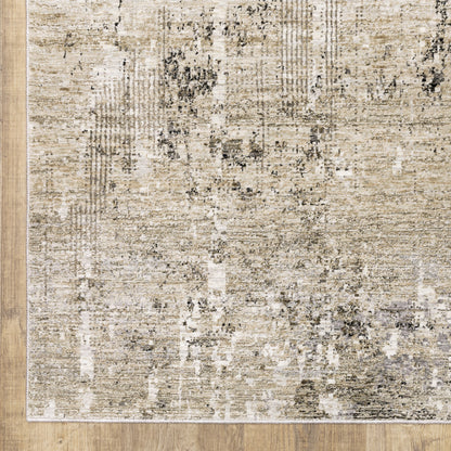 10' X 13' Beige Grey Ivory Tan And Brown Abstract Power Loom Stain Resistant Area Rug