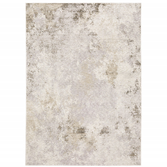 10' X 13' Beige Ivory Tan Grey And Brown Abstract Power Loom Stain Resistant Area Rug - 32.0" (L) x 180.0" (W) x 0.6" (H)