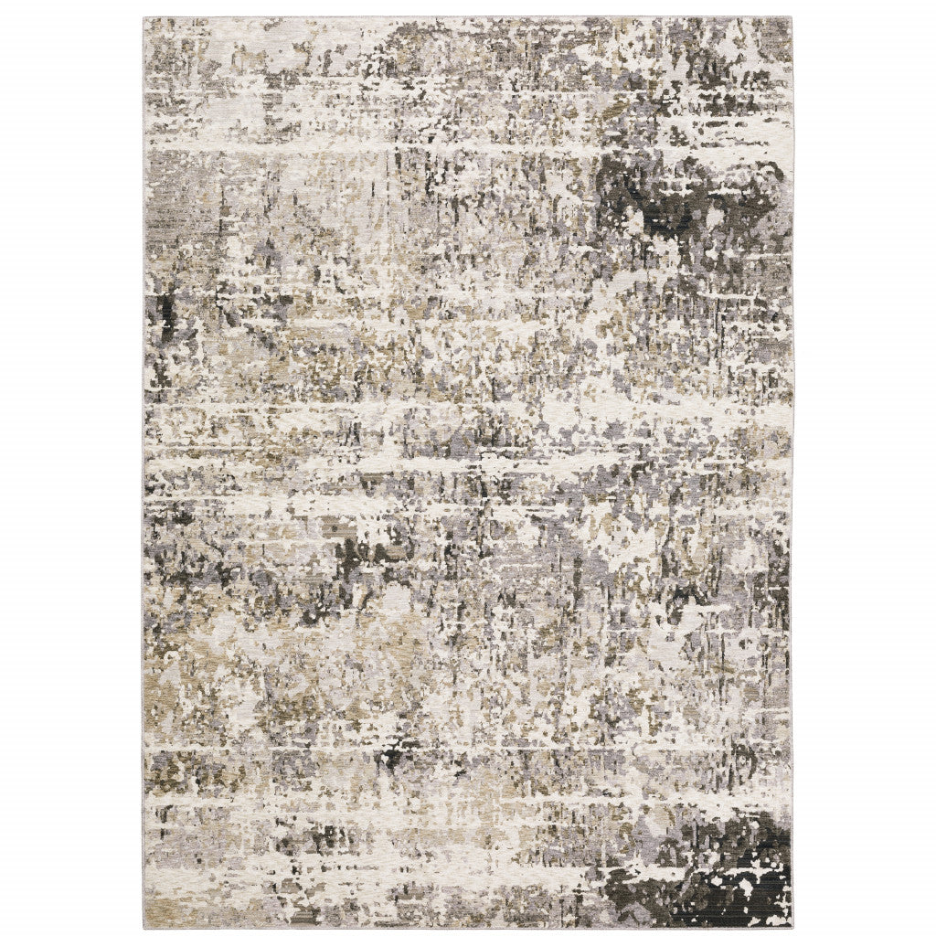 10' X 13' Grey Ivory Beige Charcoal Black Tan And Brown Abstract Power Loom Stain Resistant Area Rug - 24.0" (L) x 36.0" (W) x 0.25" (H)