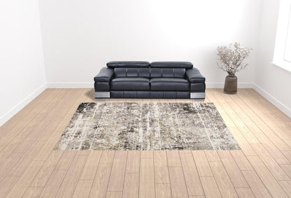 10' X 13' Grey Ivory Beige Charcoal Black Tan And Brown Abstract Power Loom Stain Resistant Area Rug - 24.0" (L) x 36.0" (W) x 0.25" (H)