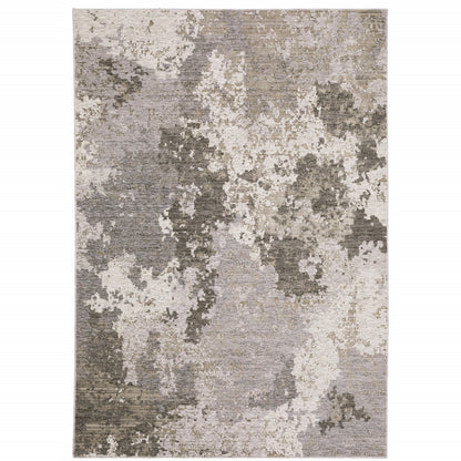 10' X 13' Grey Ivory Beige Tan Brown And Black Abstract Power Loom Stain Resistant Area Rug - 24.0" (L) x 36.0" (W) x 0.25" (H)