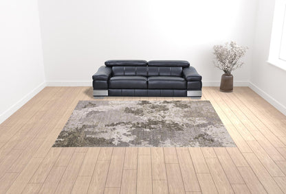 10' X 13' Grey Ivory Beige Tan Brown And Black Abstract Power Loom Stain Resistant Area Rug - 24.0" (L) x 36.0" (W) x 0.25" (H)